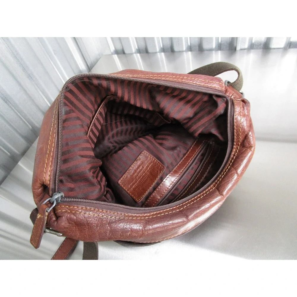 Jack Georges Brown Pebbled Leather Crossbody Bag Vintage Style Shoulder Purse